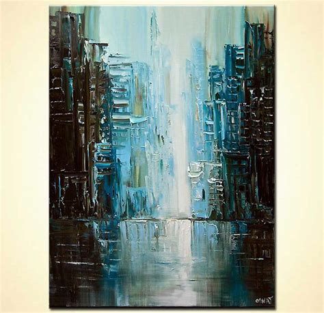 Painting Teal Abstract City Painting Modern Palette
