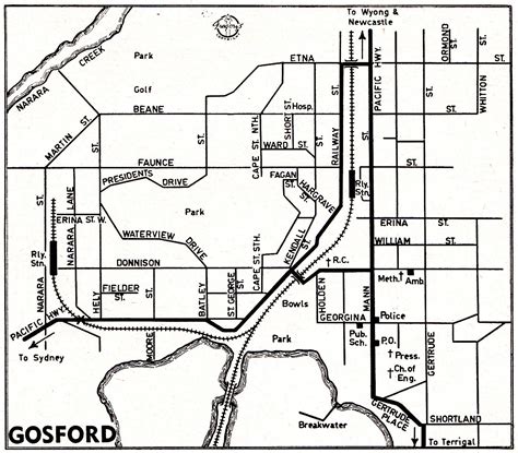 Map Of Gosford Nsw C1950s History Hunters Tourist Info Old Maps