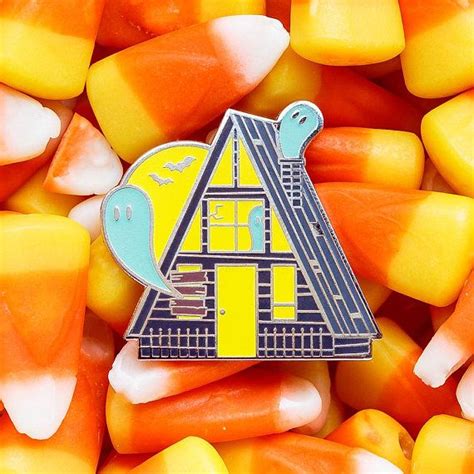 Haunted Halloween A Frame Enamel Lapel Pin Badge Haunted House Ghost