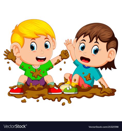 Two Kids Playing In Mud Royalty Free Vector Image