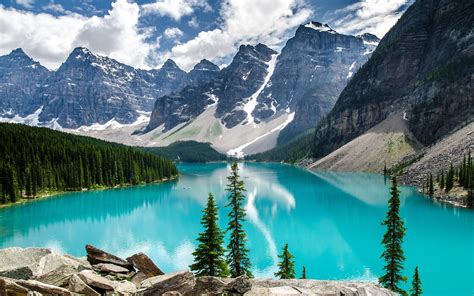 Download Wallpapers Moraine Lake Summer Mountains Blue