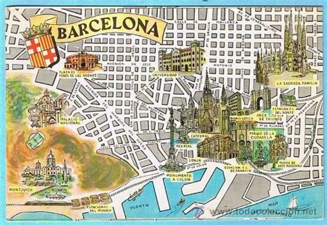 Plano con el recorrido de todas las líneas, mapa de autobuses de barcelona, sus paradas, estaciones de metro cercanas, de trenes, etc. POSTAL PLANO MONUMENTAL Y OTROS DE BARCELONA. FRESMO, 1963 ...