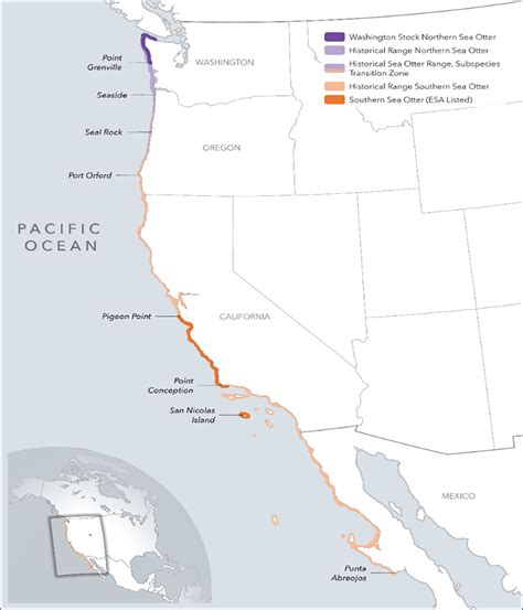 Current and Historical range of the southern sea otter | FWS.gov