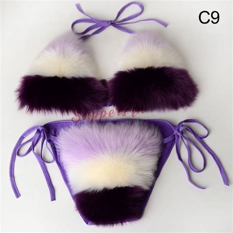 cute fur bathing suits colorful fluffy fur bikini swimsuit