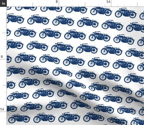 Blue Antique Motorcycles Fabric | Spoonflower