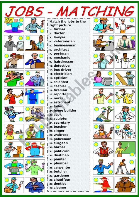 JOBS MATCHING EXERCISE B W VERSION INCLUDED ESL Worksheet By Katiana