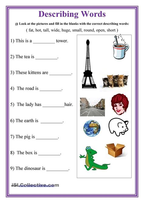 Describing Words Describing Words Kindergarten Worksheets
