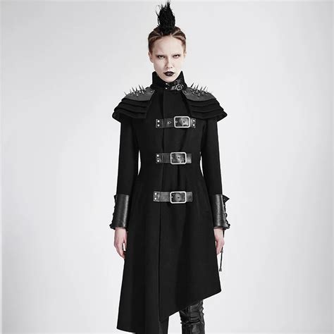 Buy Steampunk Black Asymmetric Military Woolen Women