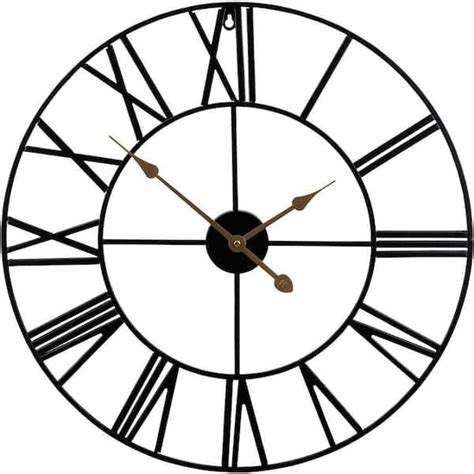 Sorbus 24 In Round Black Metal Decorative Wall Clock Roman Numeral Clk