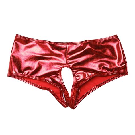 womens lingerie sexy open crotch metallic panties wetlook leather booty panty club wear erotic