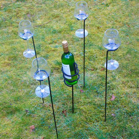 Wine Glass And Bottle Holder Stake Set For Outdoor Bbq’s Garden Picnic Beach Ebay