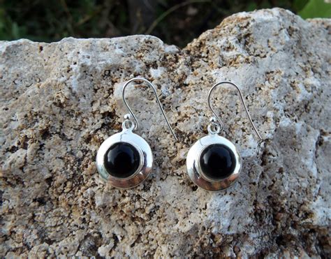 Sterling Silver Black Onyx Earrings Drop Dangle Handmade Jewelry