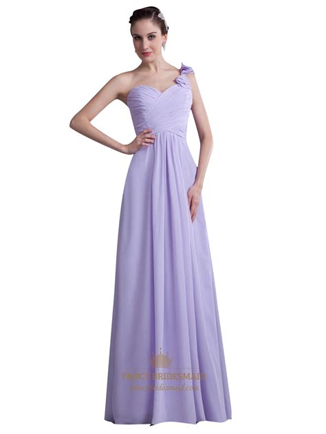 Lilac One Shoulder Flower Strap Bridesmaid Dresses With