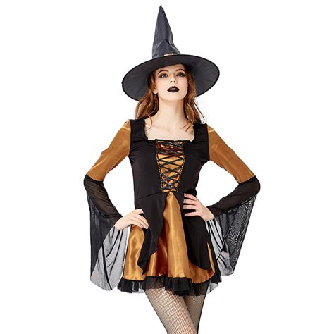 Sexy Gothic Witch Long Flared Sleeve Mini Dress Adult Halloween Cosplay