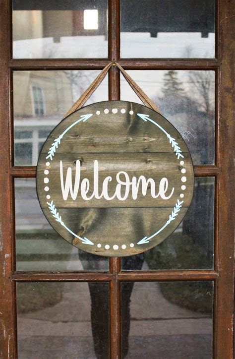 Round Welcome Sign For The Front Doorwooden Wreathcircle Door Hanger