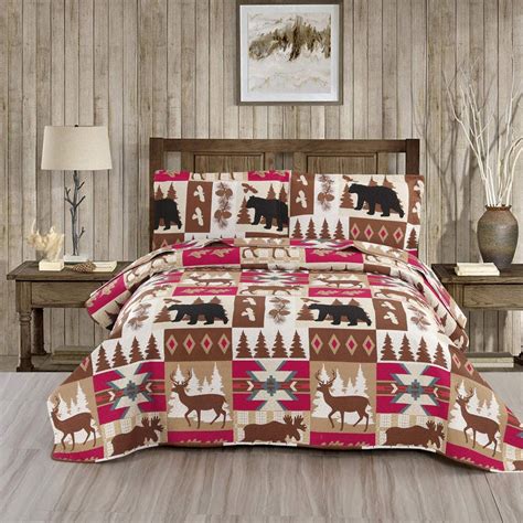 Jessy Home Rustic Cabin Bedding Queen Full Bear And Deer Quilt Set