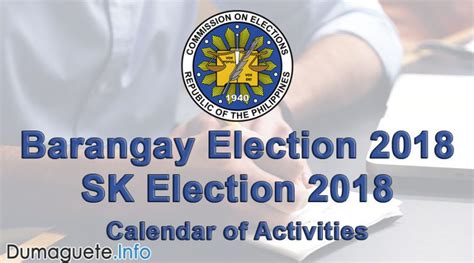 Ll Calendar Of Activities Barangay Election COMELEC