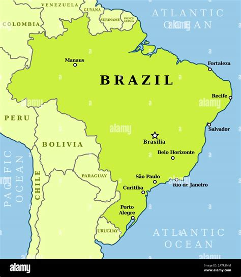 Mapa De Brasil Esquema Del País Con 10 Grandes Ciudades Incluyendo