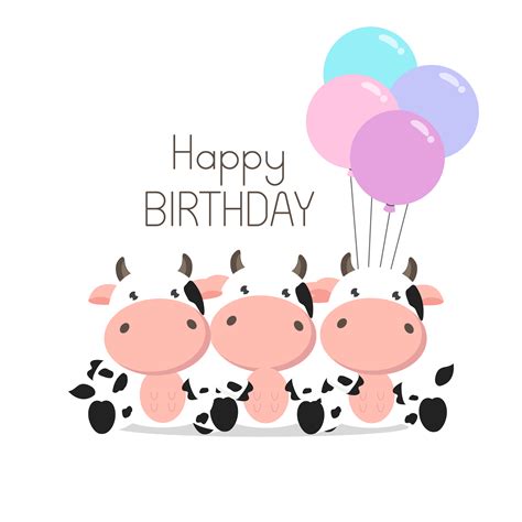 Birthday Greeting Card Cute Cows With Balloons 582841 Vector Art At