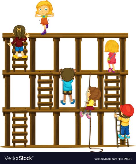 Children Climbing Up The Wooden Ladders Royalty Free Vector