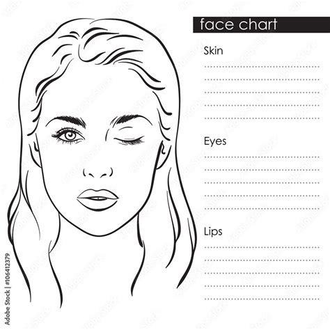 Beautiful Woman With One Eye Closed Face Chart Makeup Artist Blank