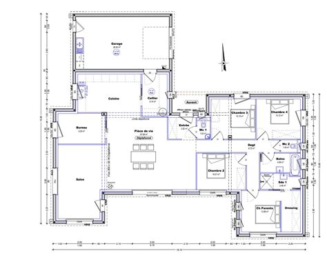 Plan maison plain pied 4 chambres avec suite parentale. plan maison plain pied 4 chambres 150m2 | Plan maison ...