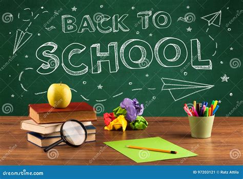 Back To School Blackboard And Student Desk Stock Image Image Of Desk