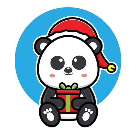 Premium Vector Cute Panda With Santa Hat Cartoon Vector Christmas