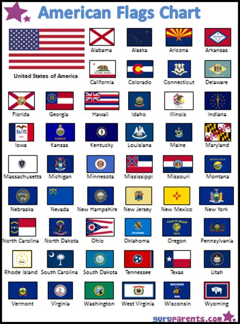 American Flags Chart A Colorful Chart With The 50 United States Flags