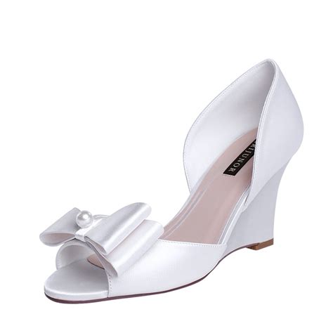 Erijunor Women Wedding Wedges Comfort Heel Pearl Bow Satin Shoes For