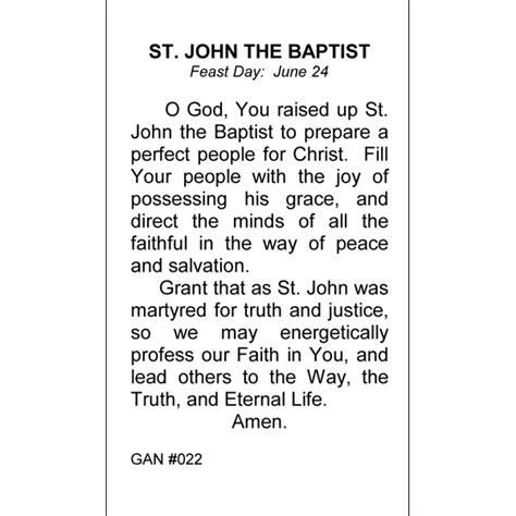 St John The Baptist Prayer Card Inspired Prayer Cards
