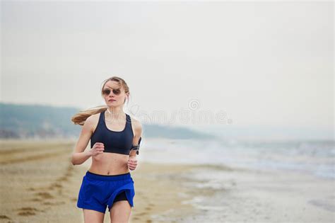 Young Fitness Running Woman Jogging On Beach Stock Image Image Of