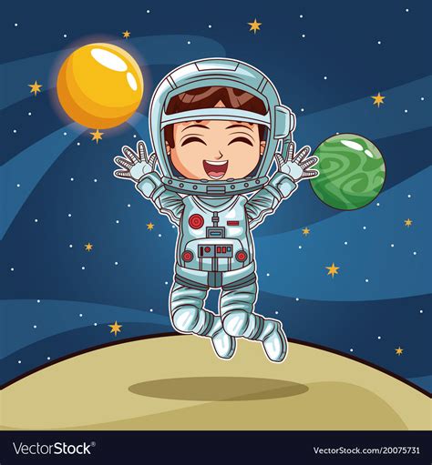 Girl Astronaut On Planet Cartoon Royalty Free Vector Image