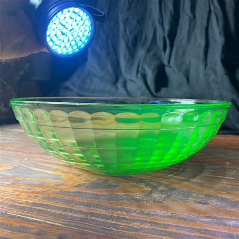 Hazel Atlas Uranium Vaseline Glass Mixing Bowl 8 Inch Etsy