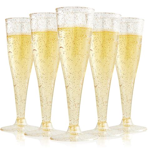 prestee 100 champagne flutes plastic disposable champagne flute gold glitter plastic