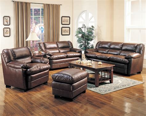Harper Leather Living Room Set In Brown Sofas