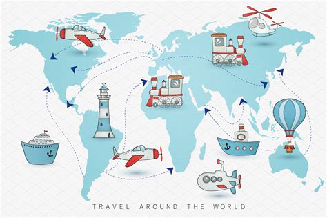 Travel Icons On The World Map ~ Illustrations ~ Creative