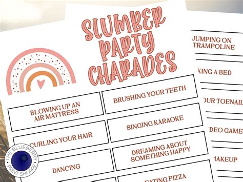 Slumber Party Game Charades Sleepover 26 Fun Phrases To Etsy In 2022