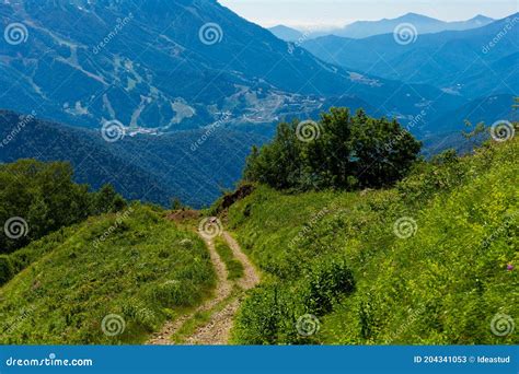 Beautiful Mountain Landscape With Forest At Caucasus Mountains Stock