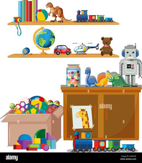 Scene With Many Toys On The Shelves Illustration Stock Vector Image