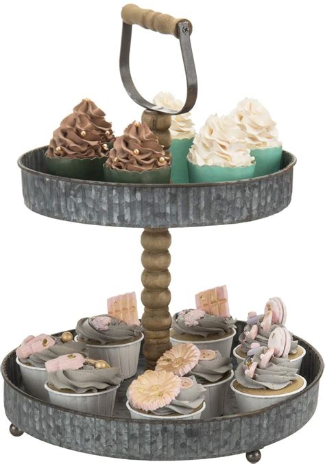 2 Tier Rustic Galvanized Metal Cupcake Display Stand Dessert Etsy