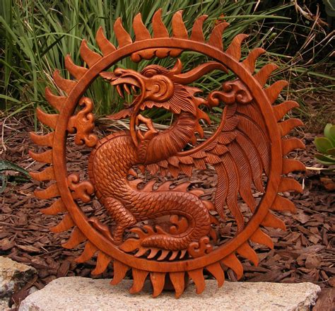 Flying dragon wooden wall plaque hand carved from mahogany wood. These