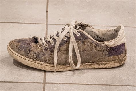 Dirty Shoe With White Laces Covered Stock Image Colourbox