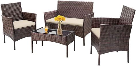 RATTAN GARDEN FURNITURE SET 4 PCS CHAIRS SOFA TABLE OUTDOOR PATIO