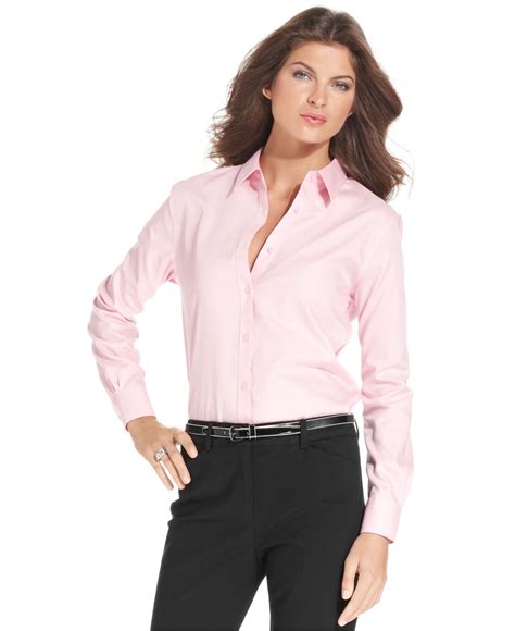 Jones New York Signature Long Sleeve Easy Care Shirt In Pink Rose