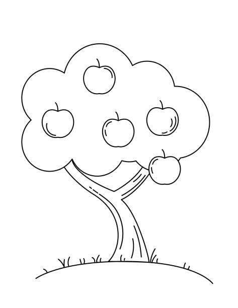 Cartoon Of Apple Tree Coloring Page Illustrations Royalty Free Vector