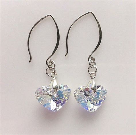 Swarovski Ab Crystal Heart Earrings With Sterling Wires Etsy