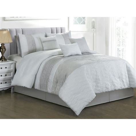 7 Pc Keani Quilted Abstract Wavy Lines Embroidery Pleated Comforter Set