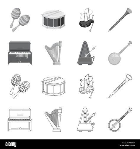 Banjo Piano Harp Metronome Musical Instruments Set Collection Icons