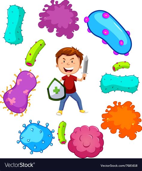Boy With Weapon Fighting Germs Royalty Free Vector Image